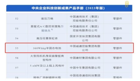 重磅！半固態(tài)電池入選中央企業(yè)科技創(chuàng)新成果產(chǎn)品手冊