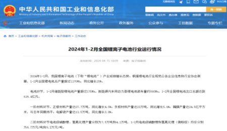 工信部：1-2月我國鋰離子電池產(chǎn)業(yè)延續(xù)增長態(tài)勢