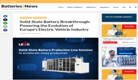 Batteries News：先導智能固態電池技術助力歐洲電動汽車行業發展
