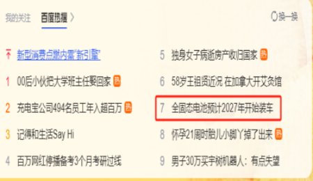 全固態電池裝車消息登上百度熱搜！